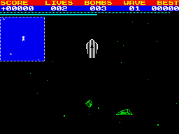 Virus (ZX Spectrum) screenshot: Some angled combat