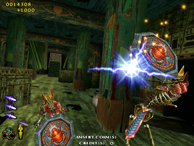 The Maze of the Kings (Arcade) screenshot: Shielded enemies