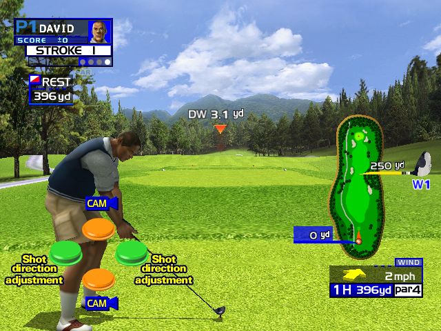 Virtua Golf (Arcade) screenshot: On the tee of the first hole