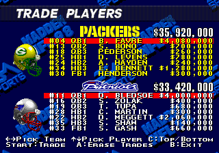 Madden NFL 98 (Genesis) screenshot: Player trading