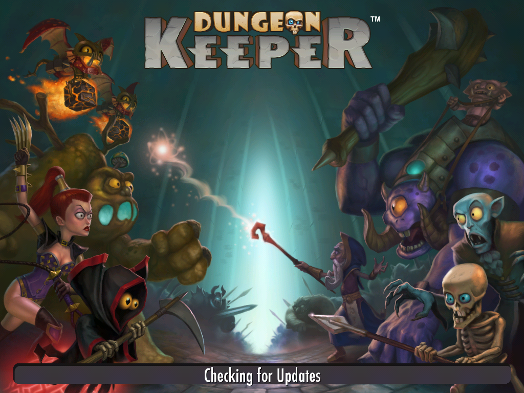Dungeon Keeper (iPad) screenshot: Title screen where is checks for updates