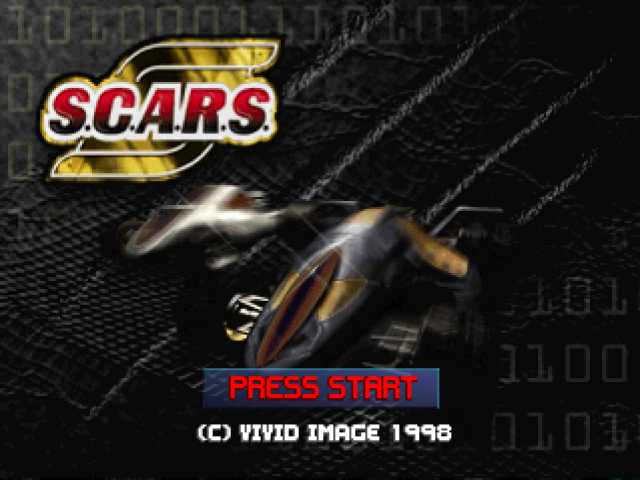 S.C.A.R.S. (PlayStation) screenshot: Title screen with obligatory "press start" prompt