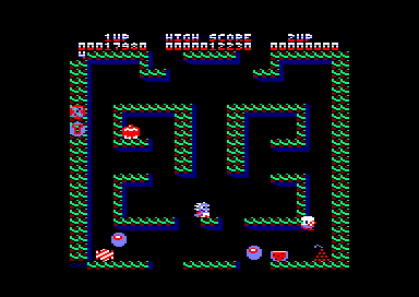 Bubble Bobble (Amstrad CPC) screenshot: Collect all letters in the word EXTEND to get an extra life