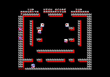 Bubble Bobble (Amstrad CPC) screenshot: Round 8 and still have many lives