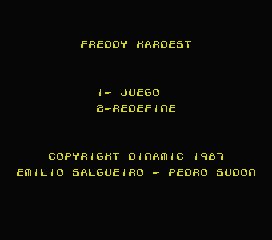 Freddy Hardest (MSX) screenshot: Title screen and main menu