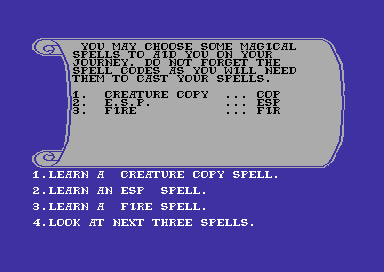 The Citadel of Chaos (Commodore 64) screenshot: Select which spells to stock your spellbook with