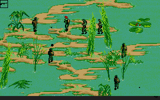 T.N.T (Atari ST) screenshot: End of stage one with lots of bloodthirsty enemies