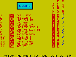 Crash! Powertape July '91 (ZX Spectrum) screenshot: Select 11 players in turn