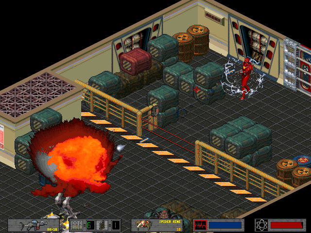 Crusader: No Regret (DOS) screenshot: Battling with robots.