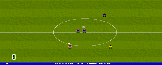 Manchester United Premier League Champions (Amiga CD32) screenshot: Kick off. Mixed screen mode: lores on top, hires for the score