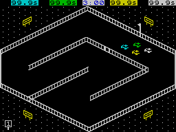 3D Stock Car Championship (ZX Spectrum) screenshot: Track 1 starting grid for qualifying
