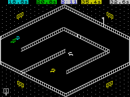 3D Stock Car Championship (ZX Spectrum) screenshot: Everyone laps at the same time - currently I'm on pole