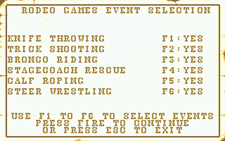 Buffalo Bill's Wild West Show (Atari ST) screenshot: Choose the events you want
