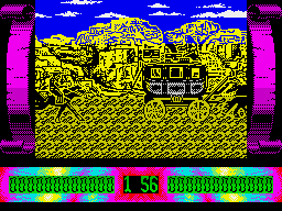 Buffalo Bill's Wild West Show (ZX Spectrum) screenshot: Two minutes to chase the stagecoach