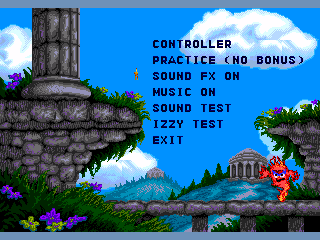 Izzy's Quest for the Olympic Rings (Genesis) screenshot: The options menu
