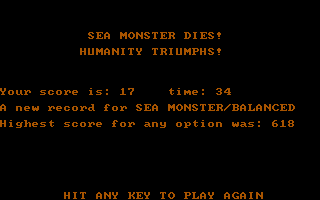 Crush, Crumble and Chomp! (DOS) screenshot: The sea monster dies!!
