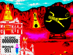Buffalo Bill's Wild West Show (ZX Spectrum) screenshot: The spinning girl and the crosshair