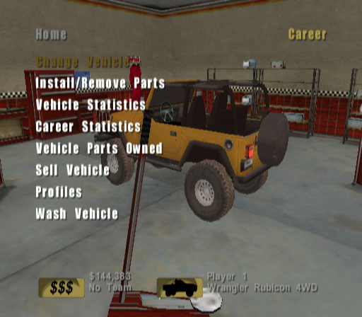 4x4 Evo 2 (GameCube) screenshot: In the garage
