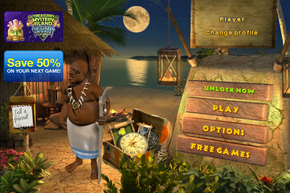 The Treasures of Mystery Island (iPhone) screenshot: Main menu