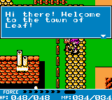 Crystalis (Game Boy Color) screenshot: Welcome to the town of Leaf!