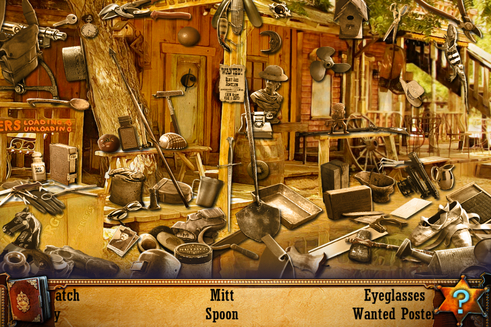Wild West Quest (iPhone) screenshot: I need to find the items listed below.