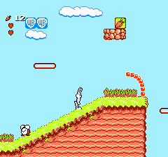 The Bugs Bunny Birthday Blowout (NES) screenshot: When a carrot is collected, it becomes a 'Warner Bros' logo