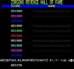 Zorgons Revenge (Oric) screenshot: High scores