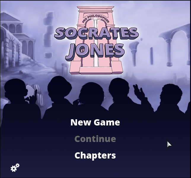 Socrates Jones: Pro Philosopher (Browser) screenshot: Main screen. The game is saved automatically and you may continue it from any previously visited point.