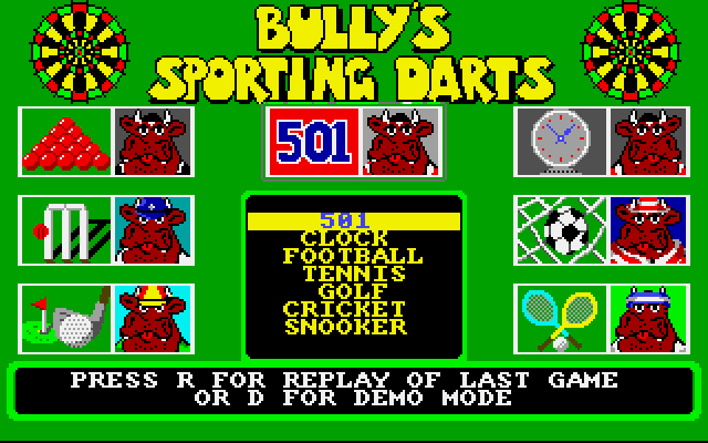 Bully's Sporting Darts (Amiga) screenshot: Main menu