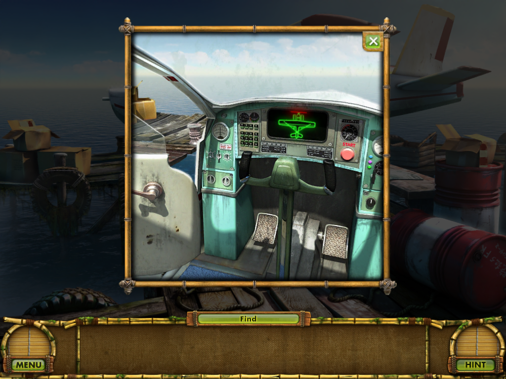 The Treasures of Mystery Island: The Ghost Ship (iPad) screenshot: You try to start the plane but the propeller is missing.