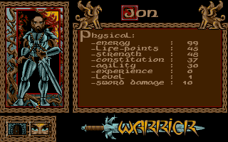 Crystals of Arborea (Atari ST) screenshot: Character stats