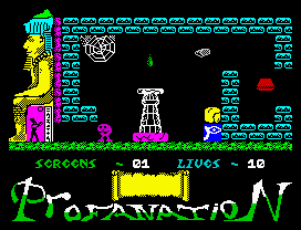 Abu Simbel Profanation (ZX Spectrum) screenshot: Starting game