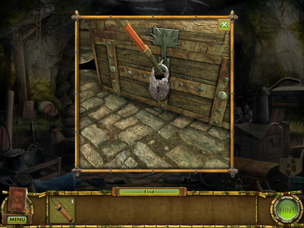 The Treasures of Mystery Island: The Gates of Fate (iPad) screenshot: Using a crowbar to open the lock