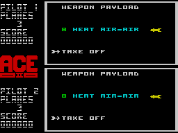 ACE 2 (ZX Spectrum) screenshot: Configure weapon payload