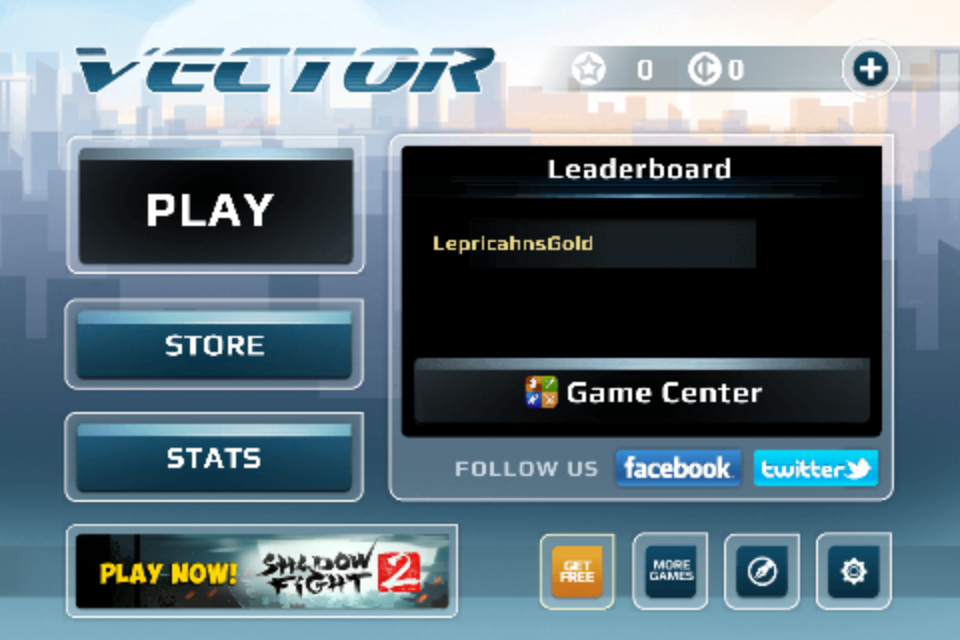 Vector (iPhone) screenshot: Title and main menu