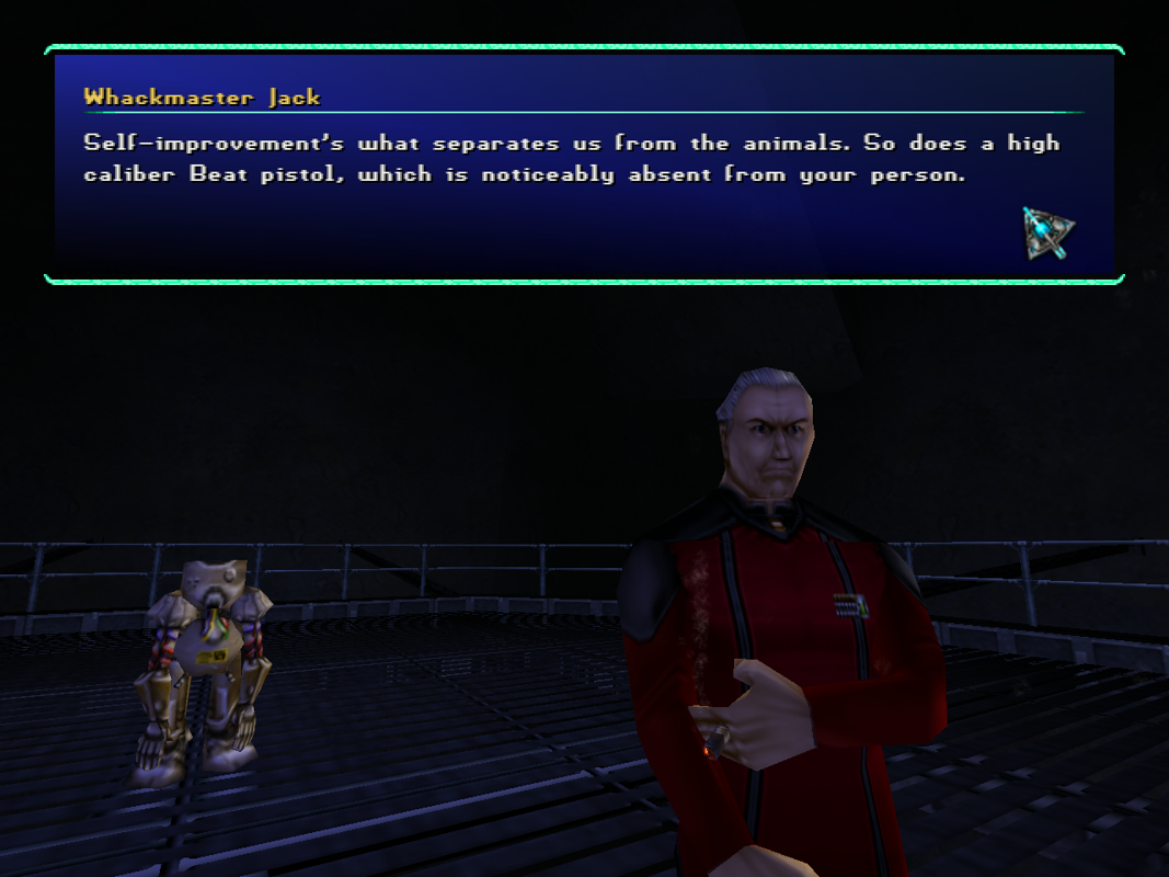 Anachronox (Windows) screenshot: Even dialogues with supposedly generic characters (such as a tutorial NPC) are well-written