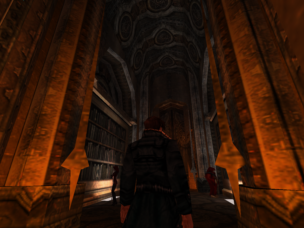 Anachronox (Windows) screenshot: Darkly beautiful monastery library