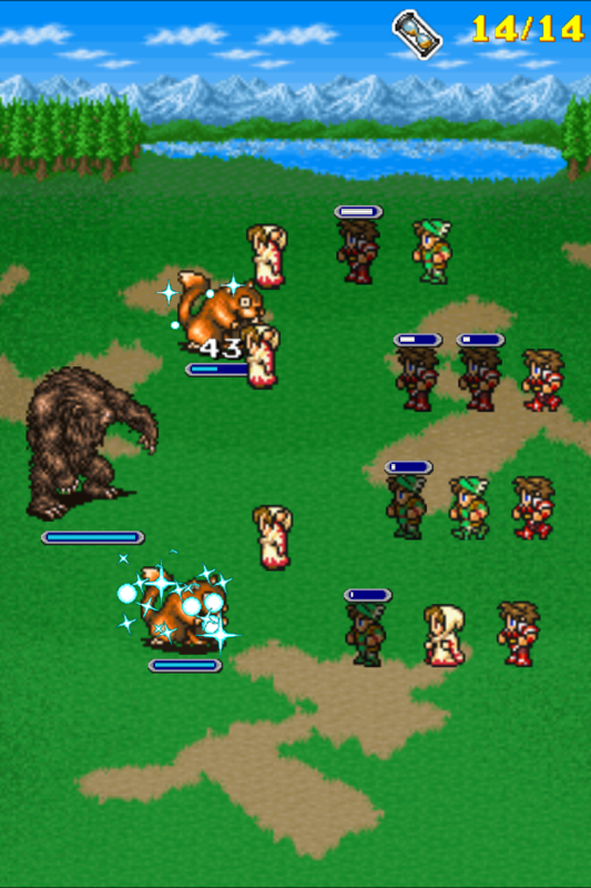 Final Fantasy: All The Bravest (Android) screenshot: A fight involving some white mages