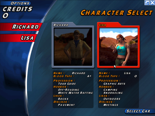Jeep 4x4 Adventure (Windows) screenshot: Pick your character.