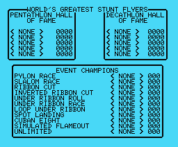 Acrojet (MSX) screenshot: The high score table and event overview
