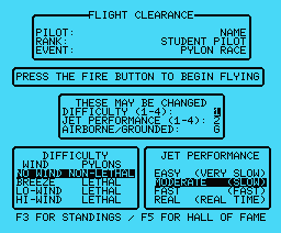 Acrojet (MSX) screenshot: These parameters can be set