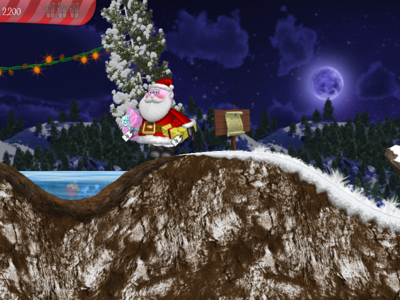 Christmas Eve Crisis (Windows) screenshot: Level 3: be careful from falling to the water with the gifts