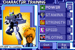 Robotech: The Macross Saga (Game Boy Advance) screenshot: Upgrading the character.