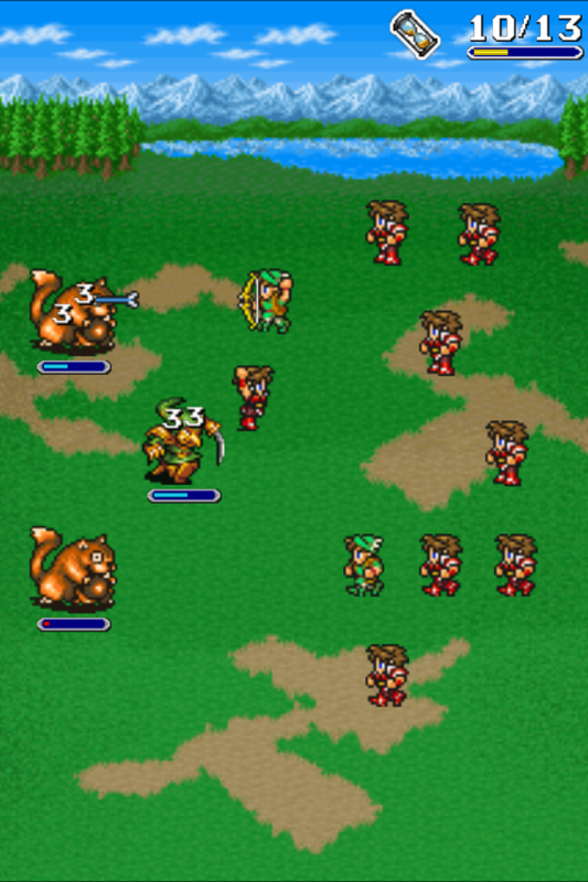 Final Fantasy: All The Bravest (Android) screenshot: Another, later battle, this time with some archers in our party.