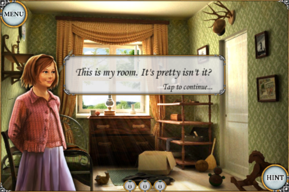 Treasure Seekers: Visions of Gold (iPhone) screenshot: Nelly shows you her room.