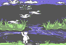 Jim Henson's Muppet Adventure No. 1: "Chaos at the Carnival" (Commodore 64) screenshot: Duck Hunt: Hit ducks with tomatoes.
