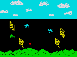 C5 Clive (ZX Spectrum) screenshot: Now you have walls to avoid as well as monsters