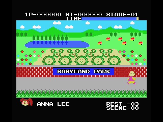 Cabbage Patch Kids Adventures in the Park (MSX) screenshot: Babyland Park Level 1 screen