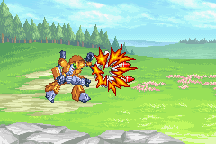 MedaBots: Metabee (Game Boy Advance) screenshot: Attacks themselves are shown in full screen. This is the launching of my Rocket attack