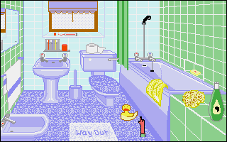 Let's Spell at Home (Amiga) screenshot: Bathroom